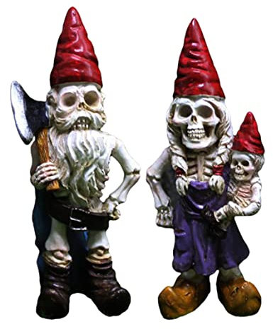 Statues de Couple Squelette, 2pcs 10,8 cm / 4,2 Pouces résine Halloween Zombie GNOME Figurines, crâne Nain de Jardin Ornement décoratif pour la décoration de terrasse de pelouse
