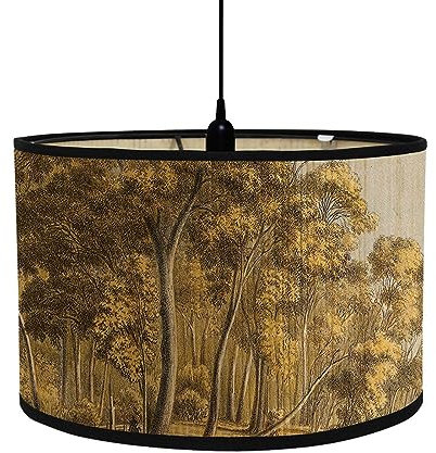 FANSU Abat-Jour en Tissu Classique Tambour Abat-jour, Brun Vintage Remplacement Abat, Jour Fait à la Main, pour Lampe de Table, Suspension, Lampe de Chevet, Lampadaire (30x30x20cm,Forêt)