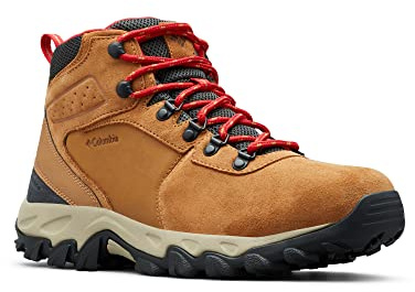 Columbia Mens Newton Ridge Plus II Suede Waterproof, Elk/Mountain Red, 8 Wide