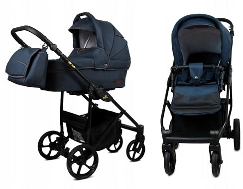 BabyLux® Bambimo Kinderwagen Set 2 in 1 - Air - Antracyt - incl. Babywanne, Buggy Sportsitz - Kinderwagenset - Kombikinderwagen mit Wickeltasche, Regenschutz, Moskitonetz, Cupholder usw.