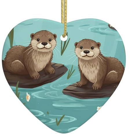 Otter Gedruckt Personalisierte Weihnachtsschmuck 2024 Weihnachtsbaum Anhänger Hängende Keramik Ornamente Büro Herz Weihnachtsdekorationen Für Baum