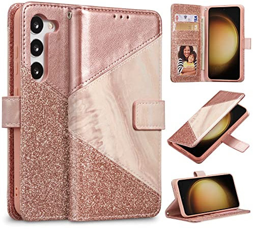 ZCDAYE Case for Samsung Galaxy S24 Plus, Samsung S24 Plus 6.6 inch Wallet Phone Case,Premium Bling Glitter PU Leather [Ceramic Pattern] Flip Case for Samsung S24 Plus 6.6 inch - Rose Gold