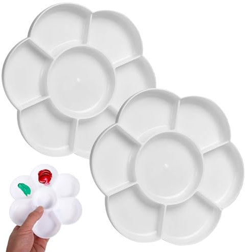 Palettes de Peinture en Plastique,Palette de Peinture d'art,Palette Peinture Enfant,Palette Plastique,Palette d'artiste,Palette Ronde,Palette Mixte,Tonifier Uniformément,7 Emplacements,17 X 17cm,2pcs