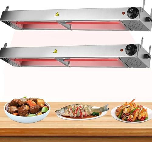 2 Stücke Wärmelampe Küche für Essen, Hängend Infrarot Lebensmittel Wärmelampe mit Kühllöchern und 30-85℃ Temperatur Einstellbar, Speisenwärmer für Pizz Steak Buffets(Size:60cm)