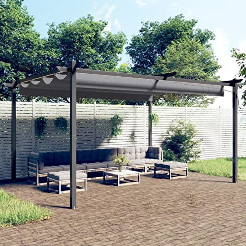 Homgoday Gazebo con pergola allungabile con tetto apribile, gazebo da giardino, tetto per terrazze, copertura UV, per giardino, 4 x 3 m, antracite