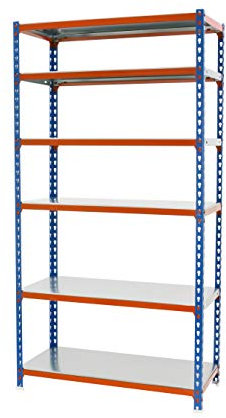 PROREGAL Schwerlastregal Giant Metal Shark | HxBxT 250x80x50cm | Fachlast 180kg | Blau-Orange| Standregal Lagerregal