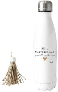 Bouteille Isotherme Merci Maîtresse pour cette Belle Année – Personnalisée avec Prénom Enfant – Cadeau Fin d’Année Scolaire – 750 ml
