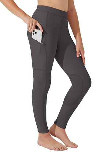 WILLIT Pantalon d'équitation pour enfant fille, leggings d'équitation avec renforts au genou, jeunesse, pour l'équitation, pantalons d'été, respirant, élastique avec poches, gris foncé, XL