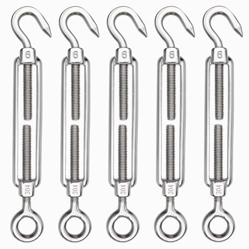 TooTaci Tendeur à œil et crochet M6 en acier inoxydable, tendeur de câble robuste, lot de 5 pour câble, jardin, clôture et fils suspendus
