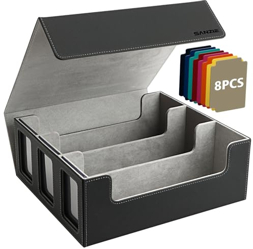 SANZIE Sammelkarten Aufbewahrungsbox Card Deck Box for MTG (Schwarz & Grau) | mit 3 Commander-Displaybereicheny und 8 Kartentrennern für 1800+ Karten Card Deck Box fit für MTG, TCG, PTCG Sammelkarten