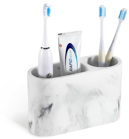 Luxspire Zahnbürstenhalter, 2 Slots Zahnbürste und Zahnpasta Halter für Badezimmer, Harz Zahnbürstenhalter elektrische Zahnbürste Stand für Eitelkeit Countertop, Bad-Accessoires, Kies Weiß