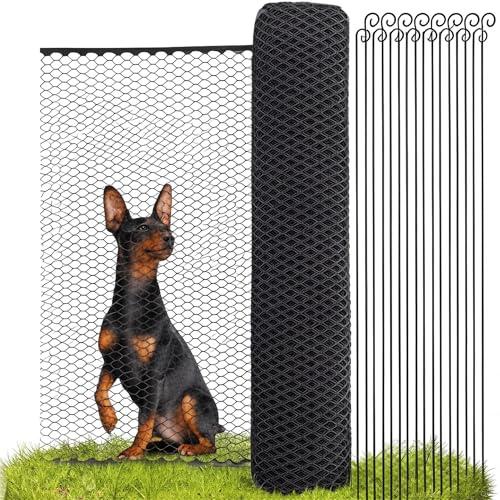 SELFmania Hundezaun 25m lang 90cm hoch SCHWARZ [TESTSIEGER] inkl. 21x Stäbe & 25x Erdanker | Begrenzungszaun Robust & Mobil | Flexibler Zaun für Hunde | Sorgloser Hundeauslauf im Garten & Camping