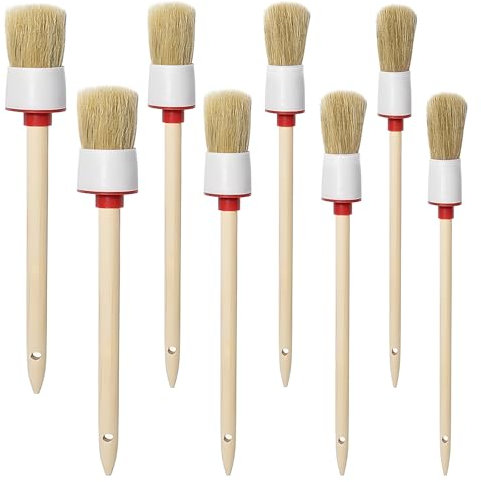 Alethron Borstenpinsel, 8 Stück Pinsel Rund 20mm/25mm/30mm/35mm Professionelles Naturholz Rundpinsel Ringpinsel Set Wachspinsel zum Streichen Lackpinsel von Wänden und Möbeln für den Hausgebrauch