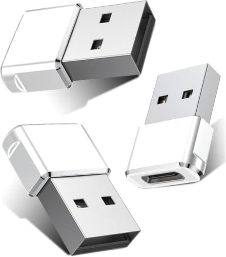 3-Pack USB C Female to USB Male Adapter, Type-C to USB-A Converter for Apple Watch 8/7, iPhone 14/13/12/11 Pro Max, AirPods, Samsung Galaxy S24, iPad Air 4/5, Mini 6 – Silver