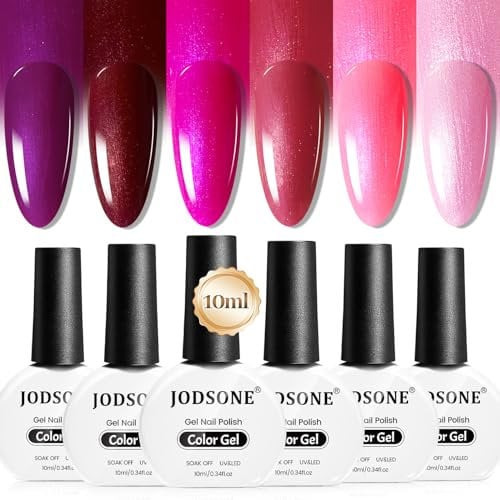 JODSONE 10ml semipermanente unghie glitterato 6 colori di smalto gel rosso rosa glitterato smalto rosso porpora lacca lucida arte per unghie e salone bisogno di lampada U V
