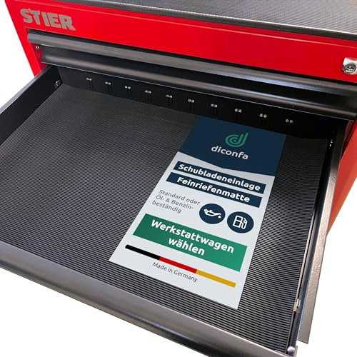 diconfa Schubladen-Einlage Werkstattwagen Modell WÄHLEN - kompatibel mit Güde Werkzeugwagen Premium GWSP 07 40877-400 x 530 x 3mm - rutschfeste Gummi-Matte Antirutsch-Matte SBR Feinriefenmatte