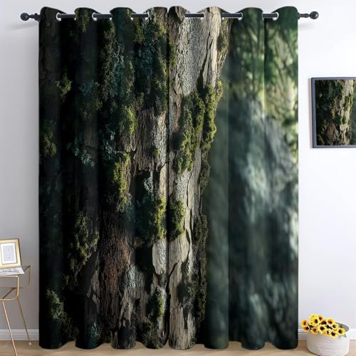 Generisch Ösen Vorhang Dunkelgrün Blickdicht Vorhänge Fotografie Rinde Moos Wohnzimmer Schlafzimmer Verdunklungsvorhänge Thermovorhang 3D Druck Schallschutz Vorhang mit Ösen 2er Set H166 x B75 cm