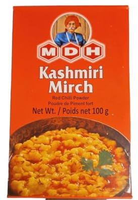 MDH Kashmiri Mirch 100g - Rotes Chilipulver für Curry & Marinaden | Mittel-scharf, leuchtend rot | Tandoori-Gewürz | Ideal für indische Gerichte & BBQ mit Kajal