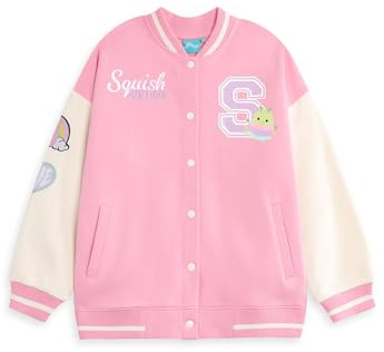 Squishmallows Rosa College-Bomberjacke für Mädchen | Langarm-Oberbekleidung mit Squishmallow-Charaktergrafiken | Lässige Streetwear-Mode | Squish-Merch