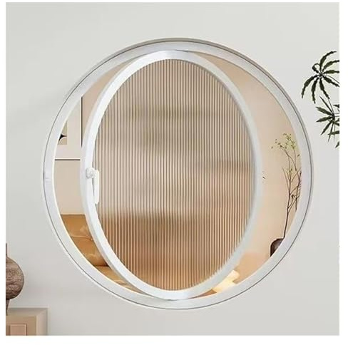 FenêTre Coulissante Fenêtres de hangar rondes rotatives à 360°, hublots en alliage d'aluminium et verre trempé rayé, fenêtre décorative de ventilation avec poignée(White,40cm/15.7)