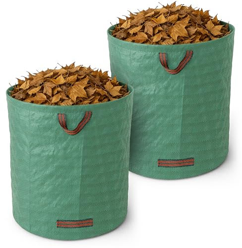 Garden Waste Bags, 500L Capacity, Heavy Duty Reusable Sacks with Handles, Set of 2, Green