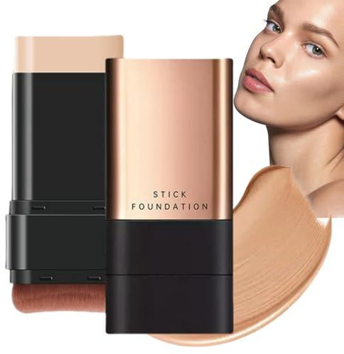 2 in 1- Luxury Anti-Wrinkle Foundation Stick,Eraser Foundation Stick With Brush,Full Coverage Fou/ndation St/ick,Multi-Use Full Coverage,Waterproof & Long-lasting,Double-Head Flawlesss,(Natural, 02)