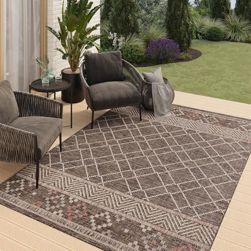 TAPISO Melissa Teppich Outdoor Braun Beige Flachgewebt Indoor Küche Flur Wohnzimmer Balkon Terrasse Modern Sisal Kurzflor ÖKO-TEX 120 x 180 cm