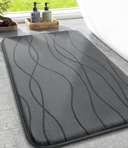 chakme Badezimmerteppich, 43x61cm Dunkelgrau Badematte rutschfest | Memoryschaum Duschvorleger, Waschbar Badvorleger, Wasserabsorbierend Badteppich