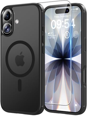 TAURI für iPhone 17 Hülle 6,3 mit Schutzfolie - Matt Schwarz | Kompatibel mit MagSafe, Schutz nach Militärstandard, [Anti-Vergilbung] Stoßfest Transparent Magnetisch Handyhülle