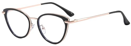 ALKAHE Klassisch Lesebrille ohne Blaulichtfilter Damen Herren Katzenauge Lesehilfe Metall Rahmen Sehhilfe Leicht HD Hornbrille Schwarz Gold Brille 3.5