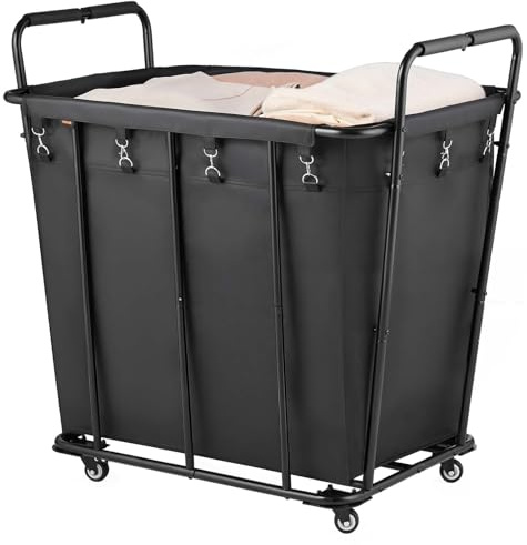 VEVOR Carrello Portabiancheria da 300 Litri con Capacità Carico di 117,9 kg, Ruote Girevoli e Sacco Portabiancheria Impermeabile, Carrello della Spesa in Metello per Bagagli per la Spesa
