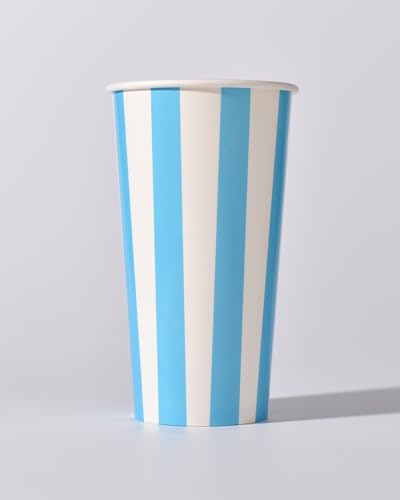 1000 Recyclable Candy Stripe Paper Cups – 3 Colours & 4 Sizes – Food Safe Cups for Cafés, Parties & Events (Blue, 20oz)