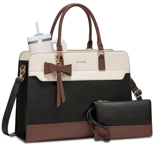 LOVEVOOK Bärbar dator handväska dam stor business shopper väska PU-läder 2 i 1 crossbody tote bag handväska elegant arbetsväska portfölj lärarväska för kontor arbete