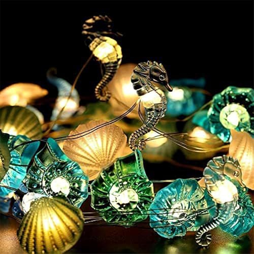 Auzlya Lichterkette Meerestiere,2M 20 LED Muscheln Lichterkette,Sommer Maritime Deko,Seestern Schildkröte Muschel Muscheln Lichterkettes,für Kinderzimmer Hochzeit,Valentinstag,Party Dekoration