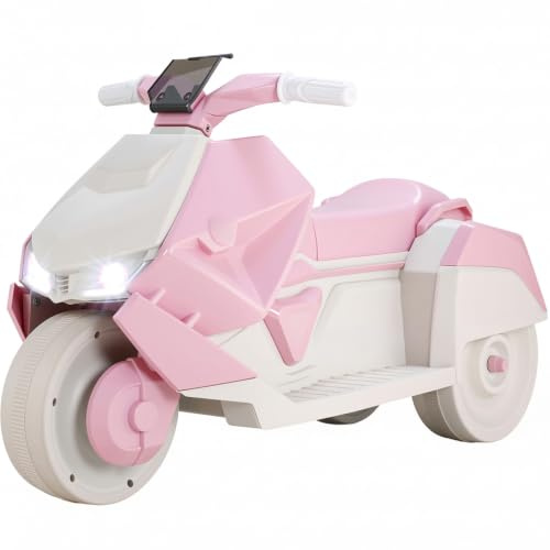 MAMIZO Moto électrique Enfant, Tricycle électrique à Double Moteur, 3-6 Ans | 92x42x56 cm, avec musique, pédales, phare, Fonction marche avant/arrière, 3 km/h, max 30 kg, pour enfants, 3 pcs roues, Rose