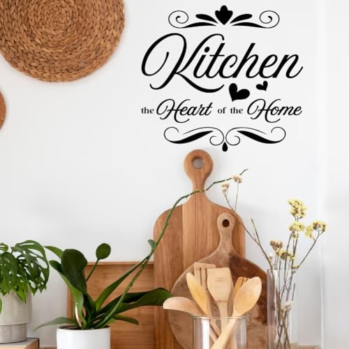 SUPERDANT Wandtattoo Küche Das Herz Des Zuhauses Wandsticker Text Wandtattoo Wanddeko DIY Vinyl Dekor Schwarz Linien Deko Wandaufkleber Für Küche Zuhause Restaurant 30x80 cm