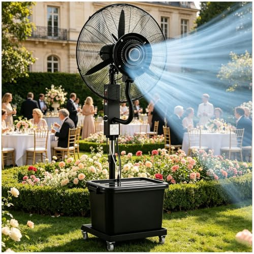 Preferspace Ventilatore Nebulizzatore da Giardino con Serbatoio 42L, Pedana Oscillante 3 Velocità, Raffreddamento Naturale per Patio e Piscina(71cm/28in)