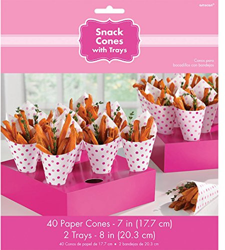 Amscan 149100 Pink Buffet Snack Cones with Tray