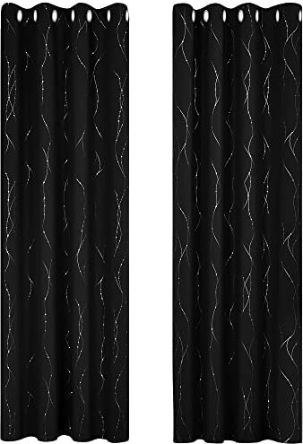 Deconovo Verdunkelungsgardinen mit Ösen Lärmschutz Vorhänge Gardinen Wärmehaltung, 245x140 cm(HöhexBreite), Schwarz, 2er Set