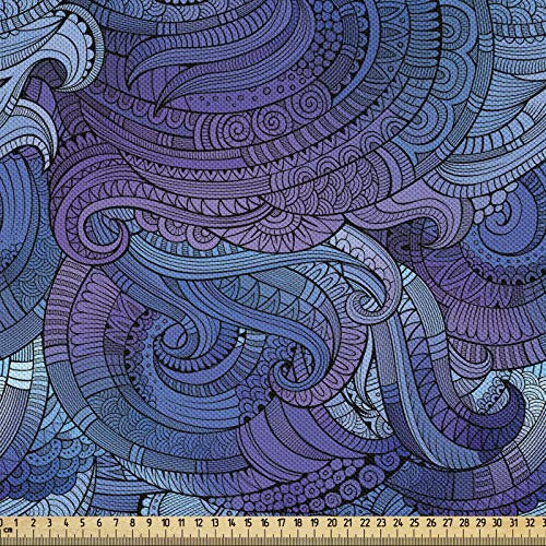 ABAKUHAUS Abstrakt Stoff als Meterware, Ozean inspiriert Paisley, Seidiger Satin Stoff für Polster Heimtextilien, 1M (148x100cm), Lila Blau