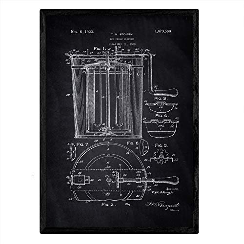 Nacnic Poster mit Patent Eis Gefrierschrank. Blatt mit altem Design-Patent A3-Format mit schwarzem Hintergrund