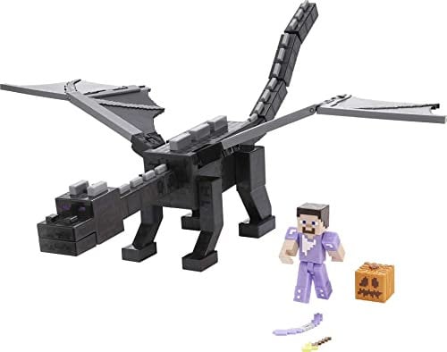 Minecraft GYR76 - Enderdrache, 50 cm groß, und Steve-Figur mit Farbwechseleffekt, Spielzeug ab 6 Jahren