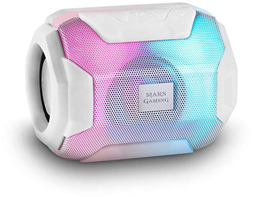 Mars Gaming MSBAXW, Altavoz Bluetooth RGB, Compacto,10W, USB/MicroSD/Radio, Blanco