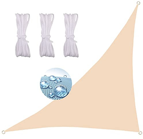 Vela Ombreggiante Triangolare 3X4X5M， Corde di Supporto Hdpe Traspirante Giardino Terrazza Piscina Tenda da Sole per Esterno A Caduta -Giallo Sabbia