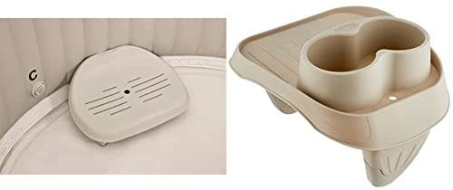 Intex Seggiolino per Spa, PVC, Panna, 39.05 x 51.12 x 15.88 cm & PureSpa, portabicchieri in plastica beige, 26 x 22 x 18 cm