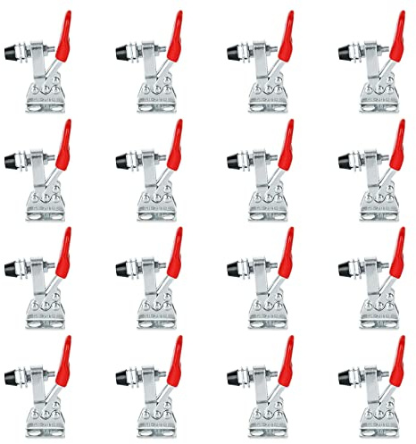 Acrux7 16 Pack Toggle Clamp, Small Toggle Clamps 60lb Holding Capacity 201-L Horizontal Adjustable Toggle Clamp Quick Release Hold Down Clamps for Woodworking, Smoker, Doors, Cabinets, Tool Boxes