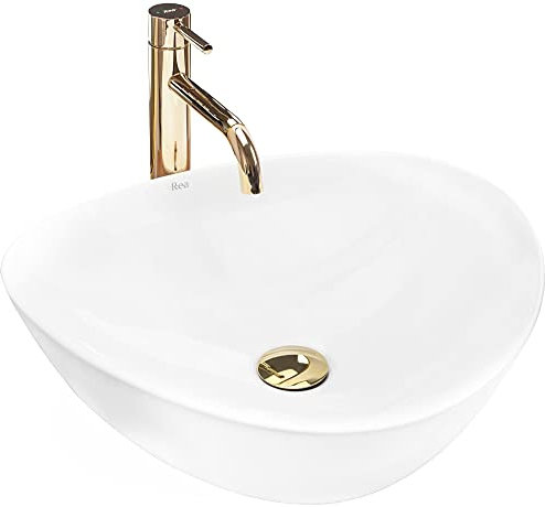 Rea Waschbecken Waschtisch Aufsatzwaschbecken Keramik Handwaschbecken Aufsatz Waschschale Oval 43x47 Weiß