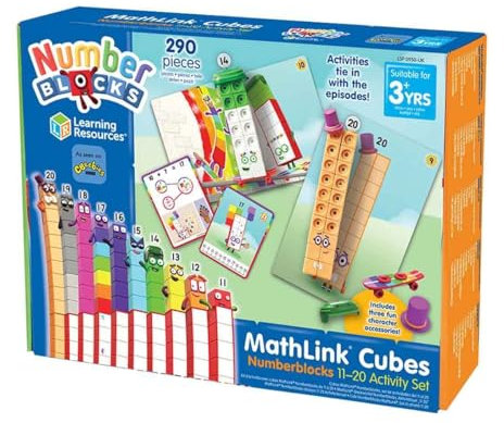 Learning Resources MathLink Cubes 11-20 Activity Set, 30 Numberblocks Activities Linked to TV Episodes, 155 Numberblocks MathLink Cubes and More, Ages 3+, Multicolor, 27 x 20.5 x 5.6 centimeters