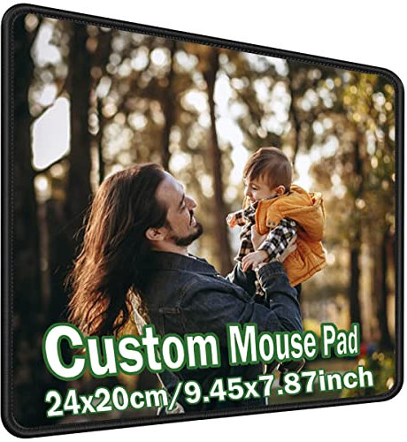 UOKIIYUA Tapis de Souris Photo personnalisé, Tapis de Souris antidérapant personnalisé avec Votre Image et Texte, Fournitures de Bureau 24x20cm