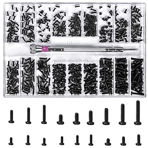 Vesaneae 500 Pezzi Kit di Riparazione Viti Micro, Viti per Occhiali, Viti per Laptop Riparazione, Viti con Testa a Croce, Kit di Viti Piccole per Occhiali Laptop Orologio Gioielli, 18 Formati (Nero)